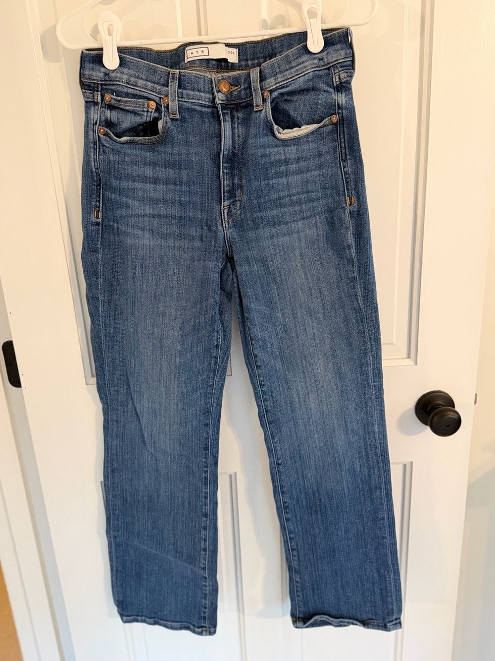 AYR The Pop Jeans 30L Medium Wash Straight Leg Stretch Denim Made in USA